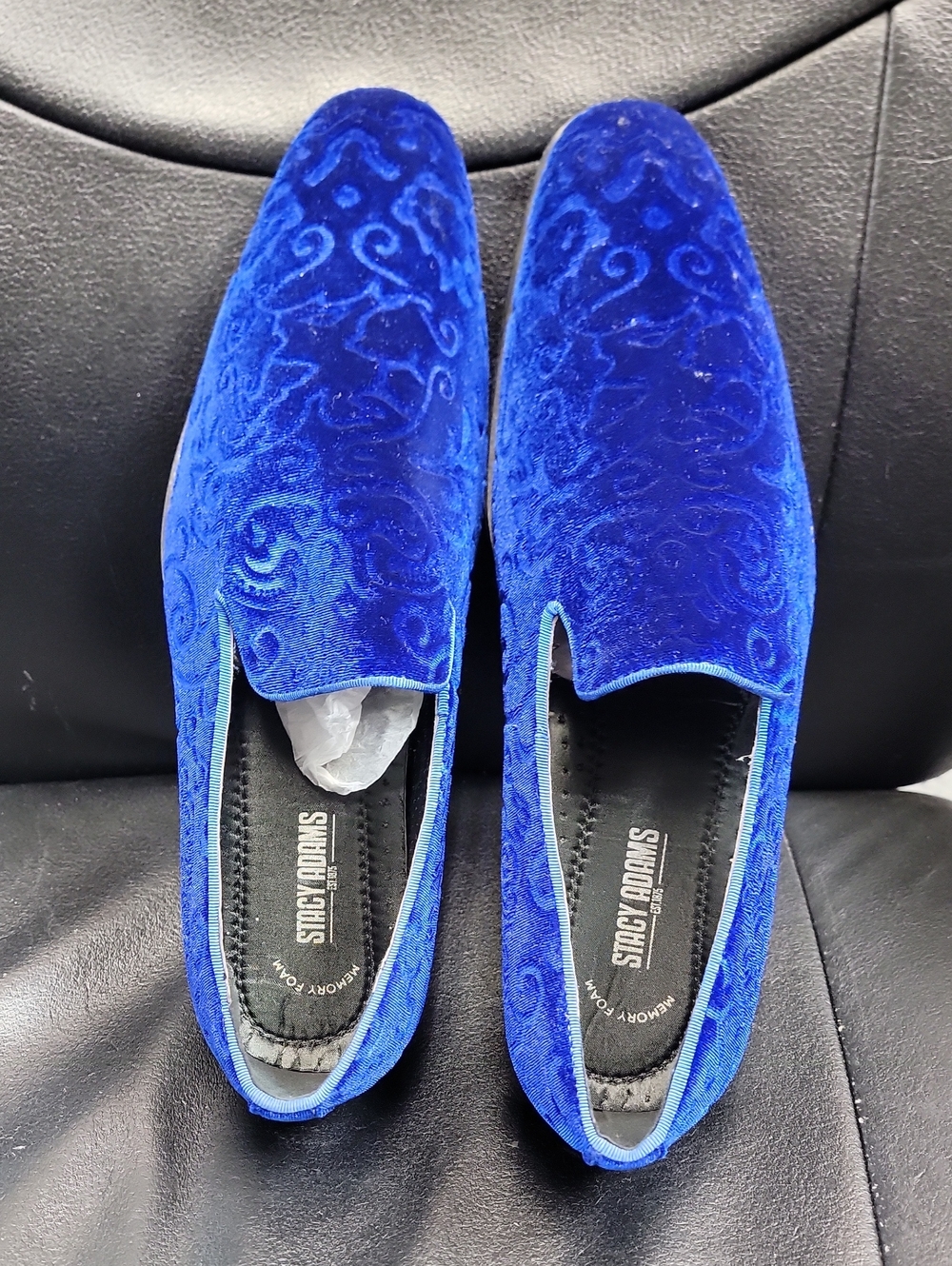 Stacy Adams Cobalt Blue Velvet Slip-On Loafers with Embossed Pattern